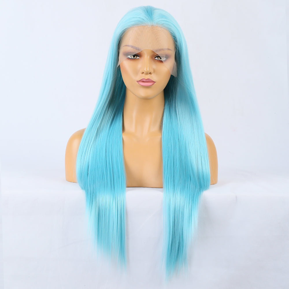 Blue Wig Front Lace Big Lace Ladies Chemical Fiber Wig Headgear Lace Wigs Long Straight Hair - V.I.P Digital Presence
