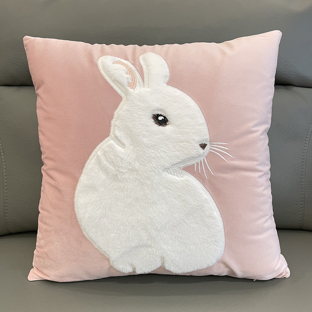 Soft Rabbit Pillow Cover Sofa Cushion Velvet Embroidered Pillow Girl's Heart Pink Cartoon Pillow Cover Cute - V.I.P Digital Presence