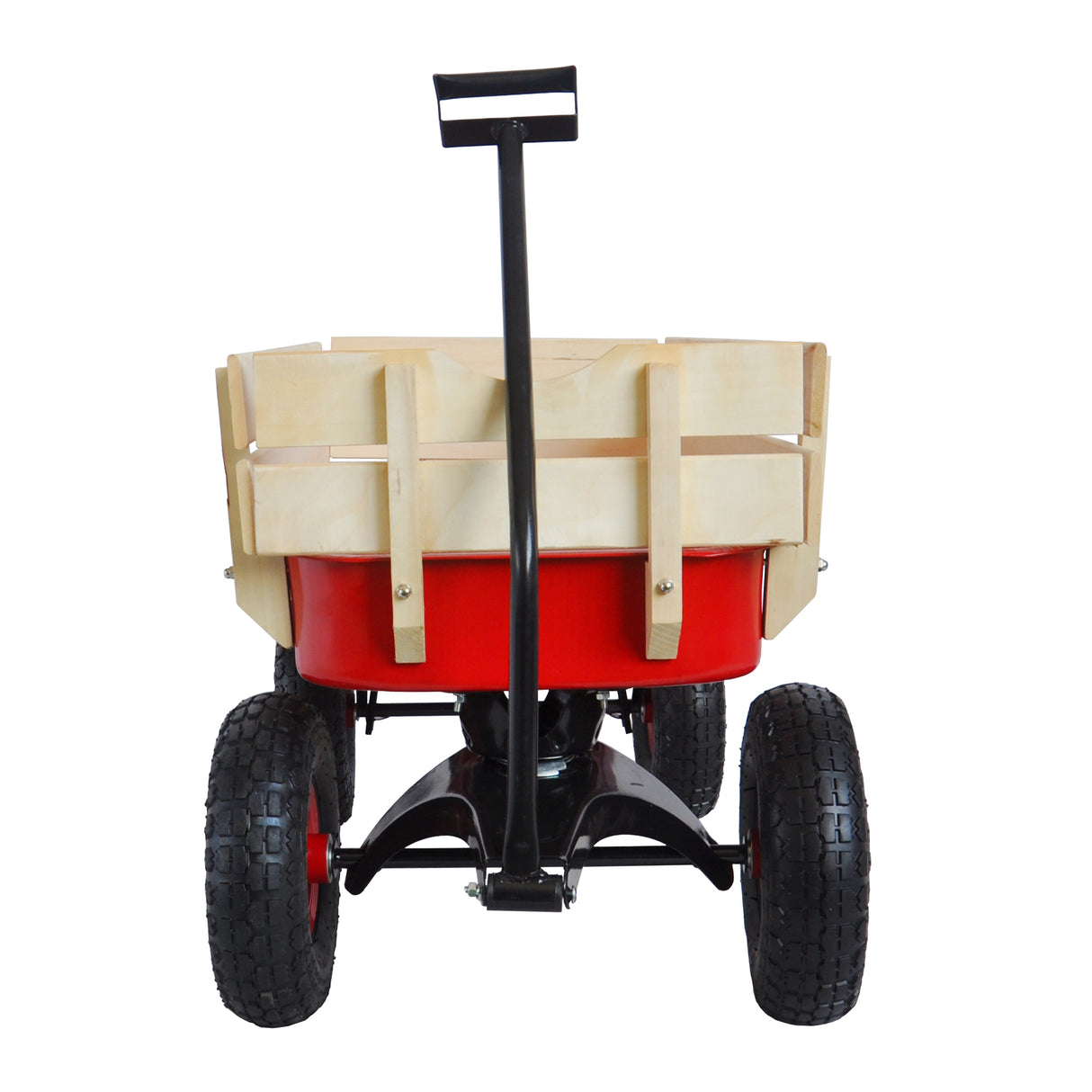 Outdoor Wagon All Terrain Pulling w/Wood Railing Air Tires Children Kid Garden(Red)