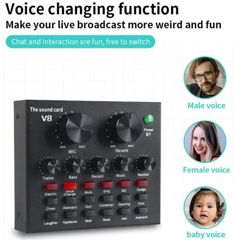 V8 Professional Sound Card Streaming Live Broadcast Podcast Recording Studio Equipment Voice Changer Audio Interface SoundCard - V.I.P Digital Presence