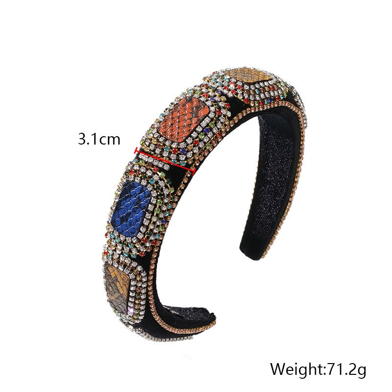 Fashionable colorful diamond sponge hair hoop women's wide brimmed Baroque hair accessories - V.I.P Digital Presence