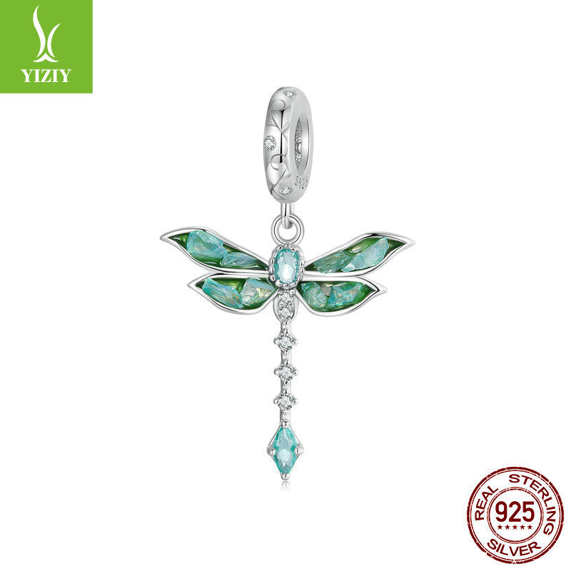 Silver Charm Original Retro Green Dragonfly DIY Pendant Accessories Charm Lucky s925 Pure Silver Insect Beads - V.I.P Digital Presence