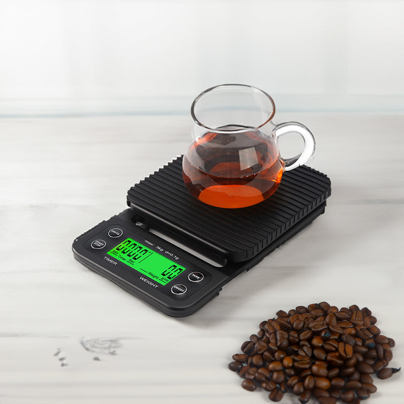 Digital kitchen coffee scale with timer, high - precision LCD, 5kg/0.1g - V.I.P Digital Presence