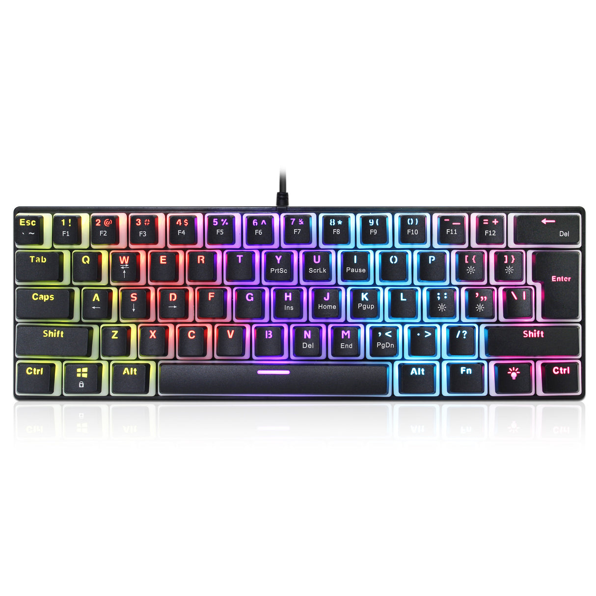 HXSJ new 61 key wired mechanical keyboard, blue axis pudding keycap, color backlit game, office and home use - V.I.P Digital Presence