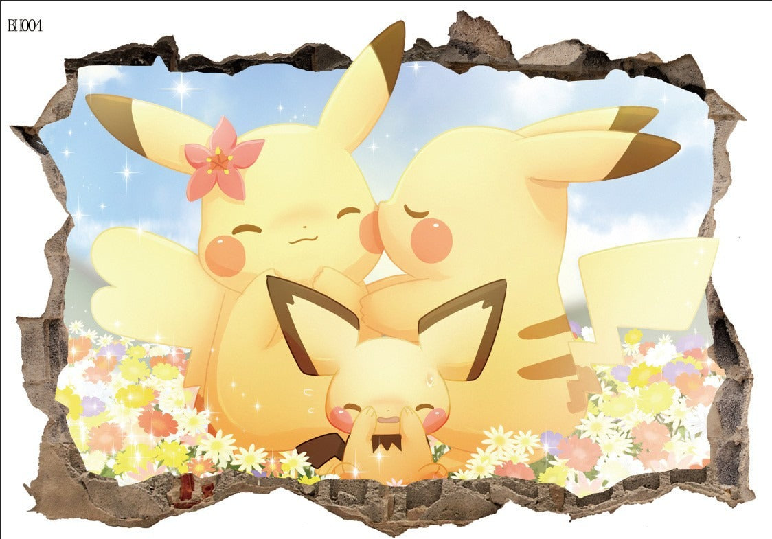 New 3D Pikachu Wall Sticker Pok é mon Wallpaper Self adhesive Cartoon Graffiti Anime Poster Children's Room PVC - V.I.P Digital Presence