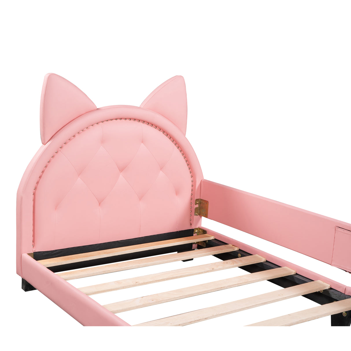 Twin Size Upholstered Daybed with Carton Ears Shaped Headboard Pink
