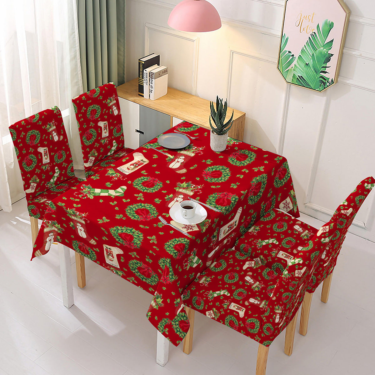 Christmas new polyester waterproof tablecloth one-piece printed chair cover festive decoration cartoon Santa Claus - V.I.P Digital Presence