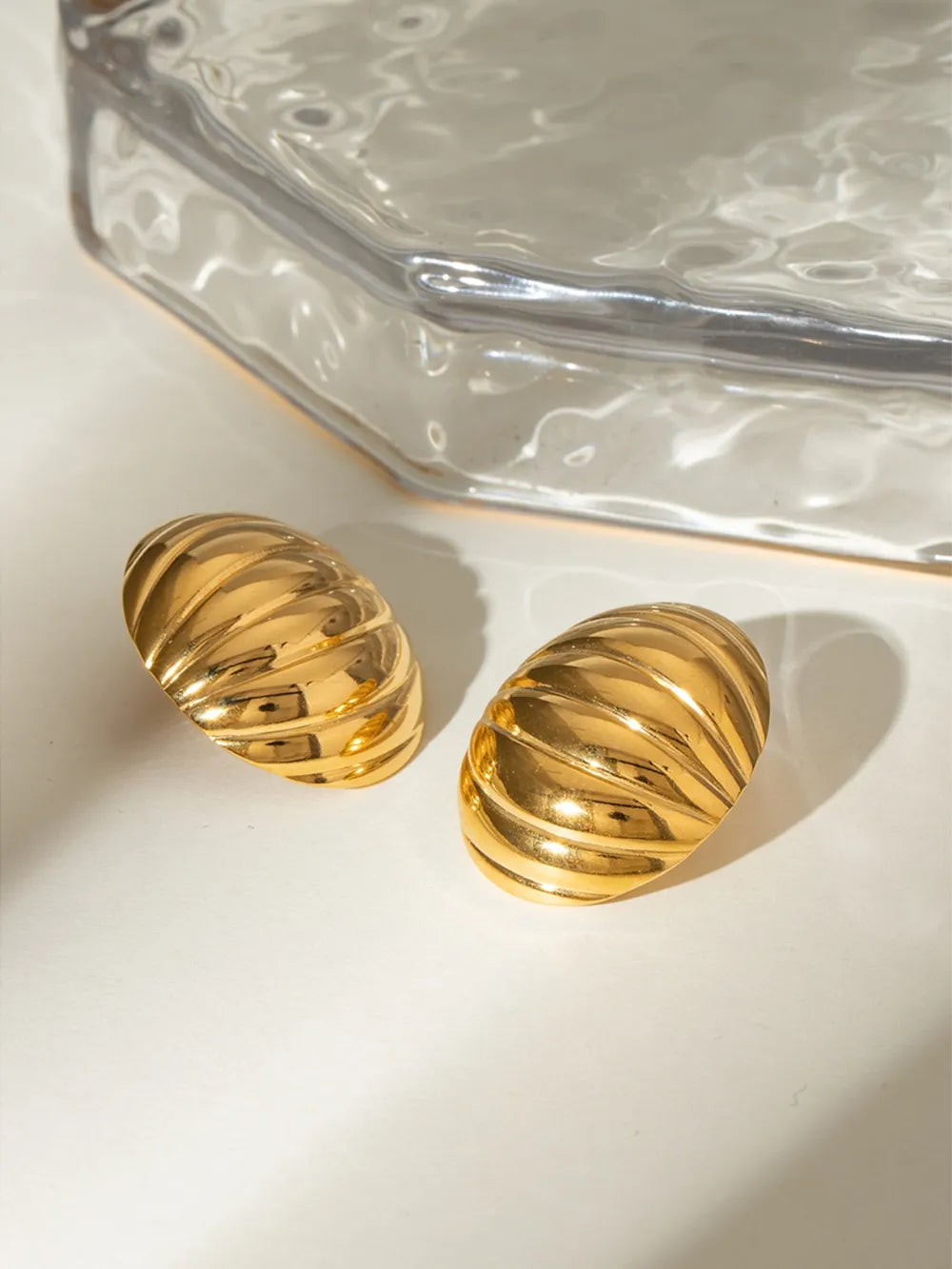 18K Gold-Plated Stainless Steel Ribbed Earrings - V.I.P Digital Presence