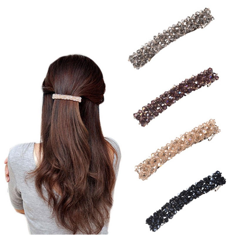 Korean Style Retro Crystal Beaded Hair Clip Simple Wild One Word Clip Female Side Clip Spring Clip Korean Hair Accessories - V.I.P Digital Presence