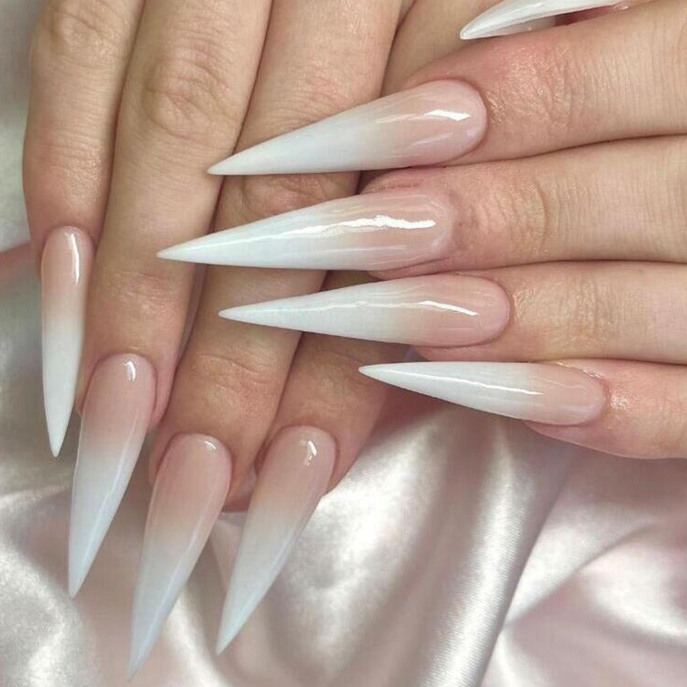 Milky white powder gradient long drop-shaped manicure, high-end fake nail patch wearable nail patch - V.I.P Digital Presence