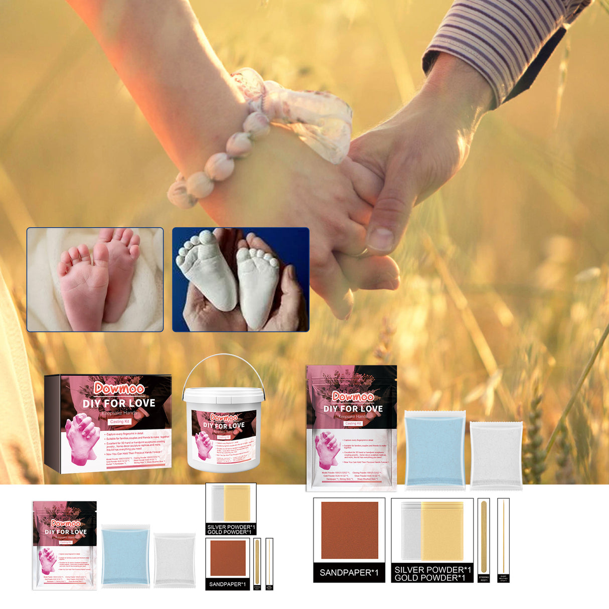 DOWMOO Diy For Love Keepsake Hands Casting Kit, Clone Powder Model Powder 3d Three-Dimensional Hand And Foot Film Technology Souvenir - V.I.P Digital Presence