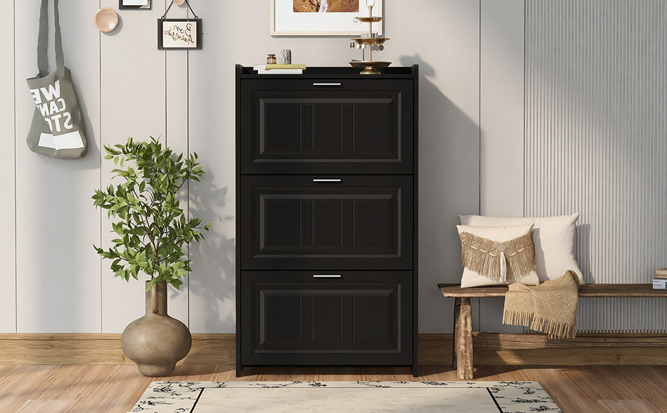 U-Can Shoe Storage Cabinet for Entryway with 3 Flip Drawers, Modern Shoe Organizer Cabinet, Free Standing Shoe Rack Black - V.I.P Digital Presence