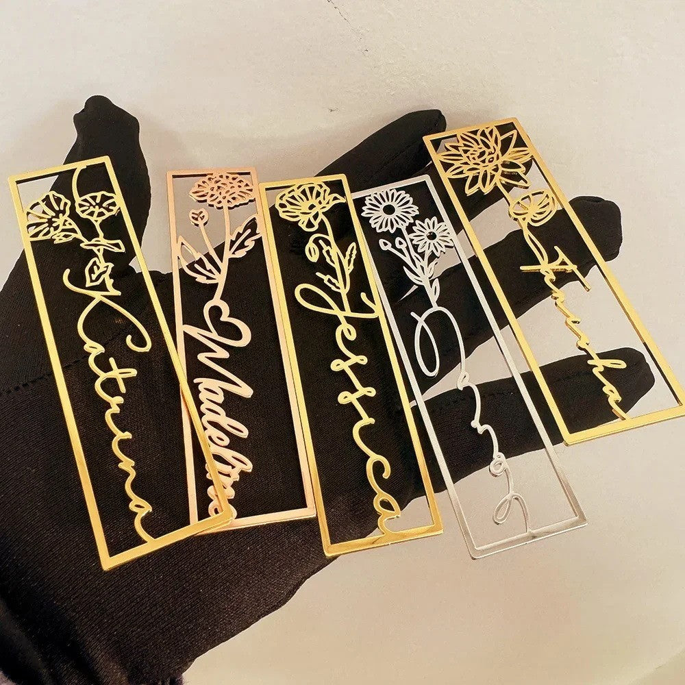 Stainless steel colored birthday flower bookmark personalized DIY hollow out style drip oil letter graduation gift - V.I.P Digital Presence