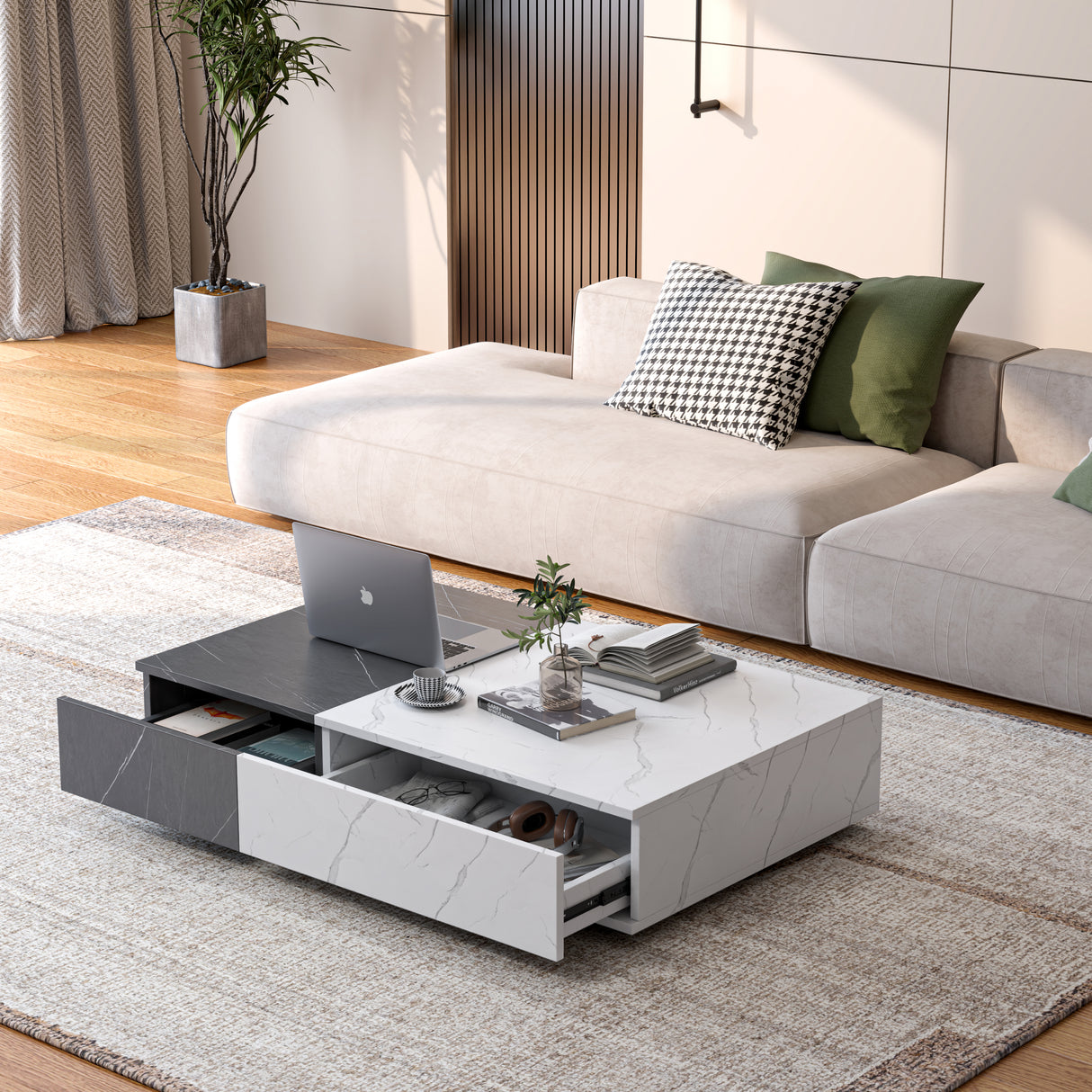 Modern style black and white coffee table with two storage spaces - V.I.P Digital Presence