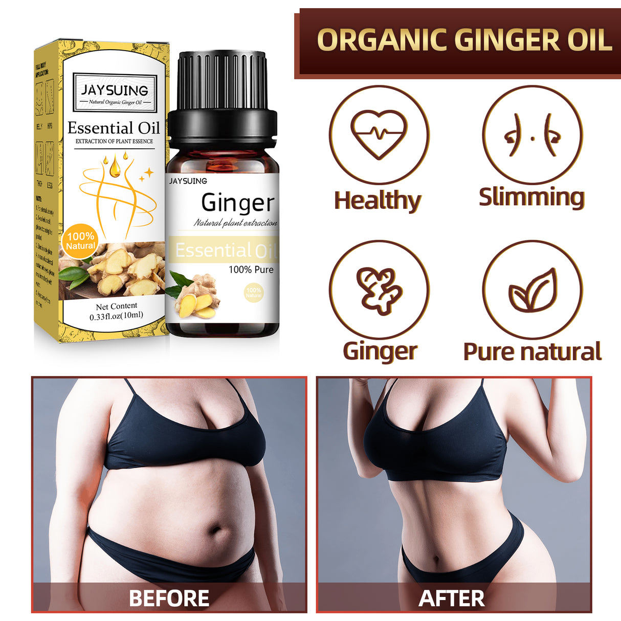 Organic Ginger Oil, Massage Firming Toning And Relieving Muscle Tension Body Beauty Essential Oil