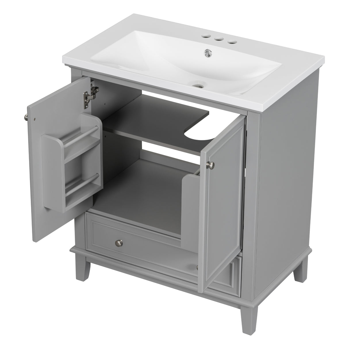 30inchgrey Bathroom Vanity with Sink ComboMulti-functional Bathroom Cabinet with Doors and Drawer Solid Frame and MDF Board - V.I.P Digital Presence