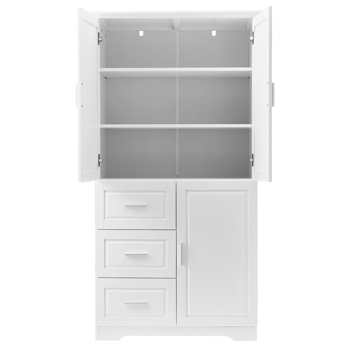 Tall and Wide Storage Cabinet with Doors for Bathroom/Office, Three Drawers, White - V.I.P Digital Presence