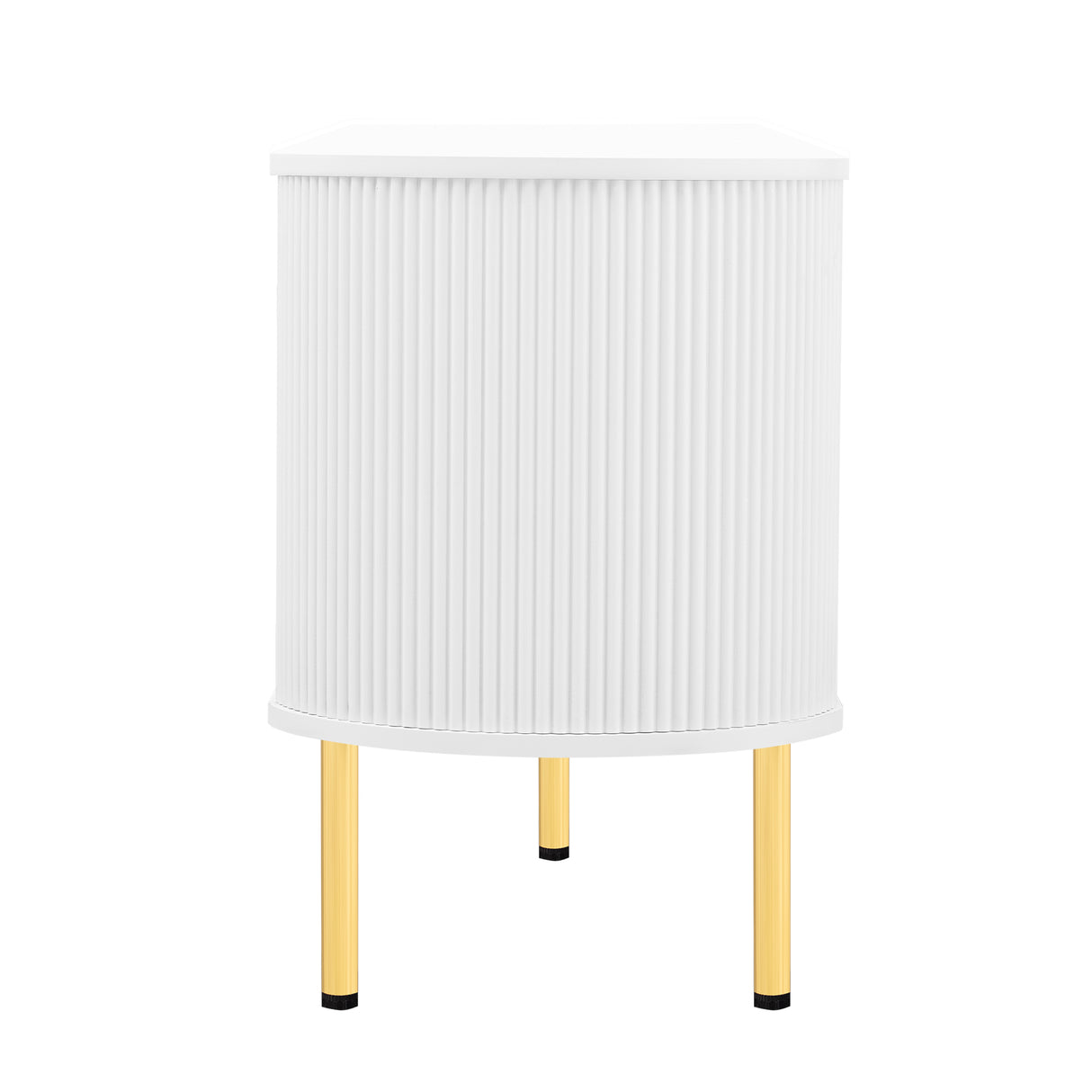 U-Can Modern TV Stand for TVs up to 80 Inches, Entertainment Center with 4 Cabinets, Wood with Metal Legs and Handles White - V.I.P Digital Presence