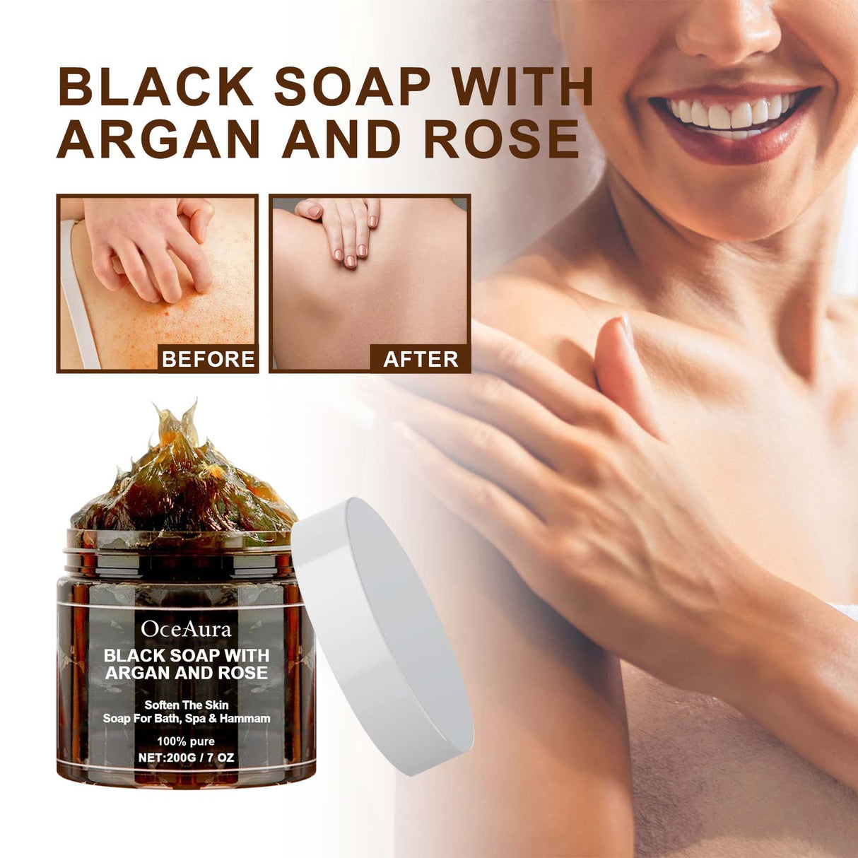 Black Soap With Argan And Rose, Deep Cleansing Moisturizing Skin Deodorizing Long-Lasting Cleansing Soap