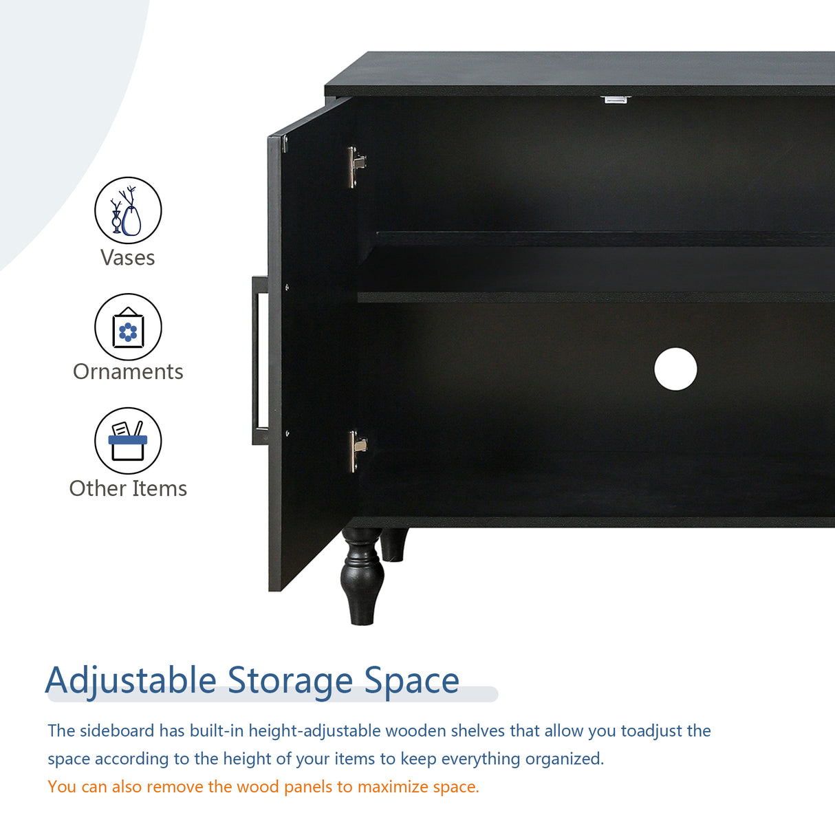 Carved Flower Door Large Storage Cabinet With Metal Handle Suitable For Living Room, Kitchen, Entryway(BLACK) - V.I.P Digital Presence