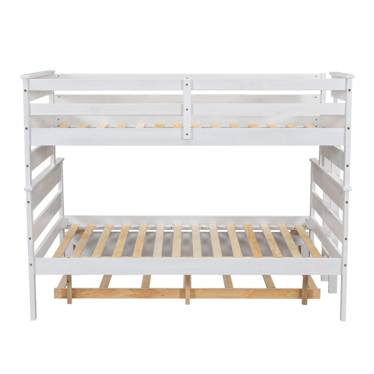 Wood Twin over Full Bunk Bed with Twin Size Trundle White