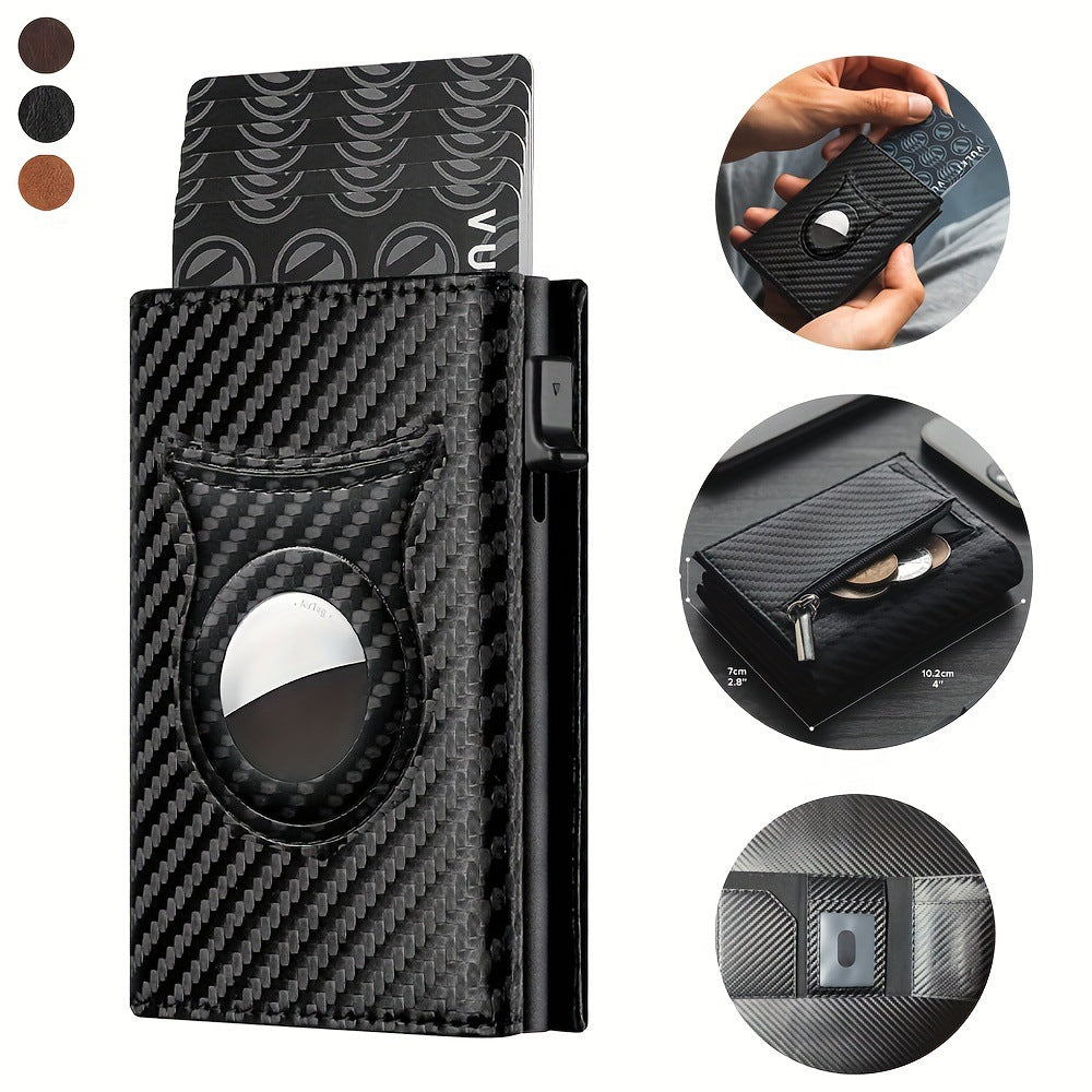 Men's Carbon Fiber Magnetic Card Clip PU Leather RFID Bank Card Bag Large Capacity Card Clip - V.I.P Digital Presence
