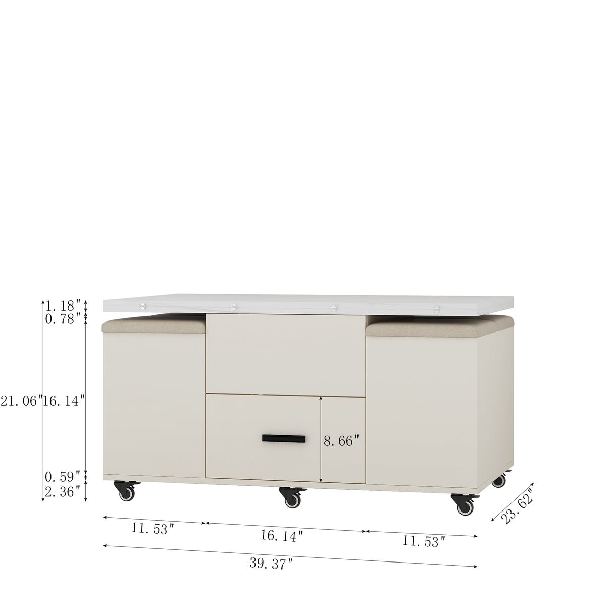 Modern lift coffee table, living room with 4 chairs, expandable 1 hidden storage space+2 drawers, folding dining table - V.I.P Digital Presence