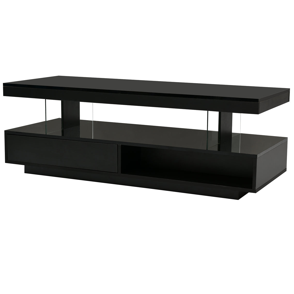 U-Can LED coffee table with storage space, modern central table with 2 drawers and display rack, equipped with LED lights, black - V.I.P Digital Presence