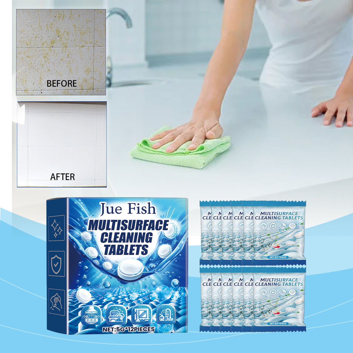 JUE FISH MultiSurface Cleaning Tablets, Kitchen Heavy Oil And Dirt Cleaning Stain Cleaner Effervescent Tablet - V.I.P Digital Presence