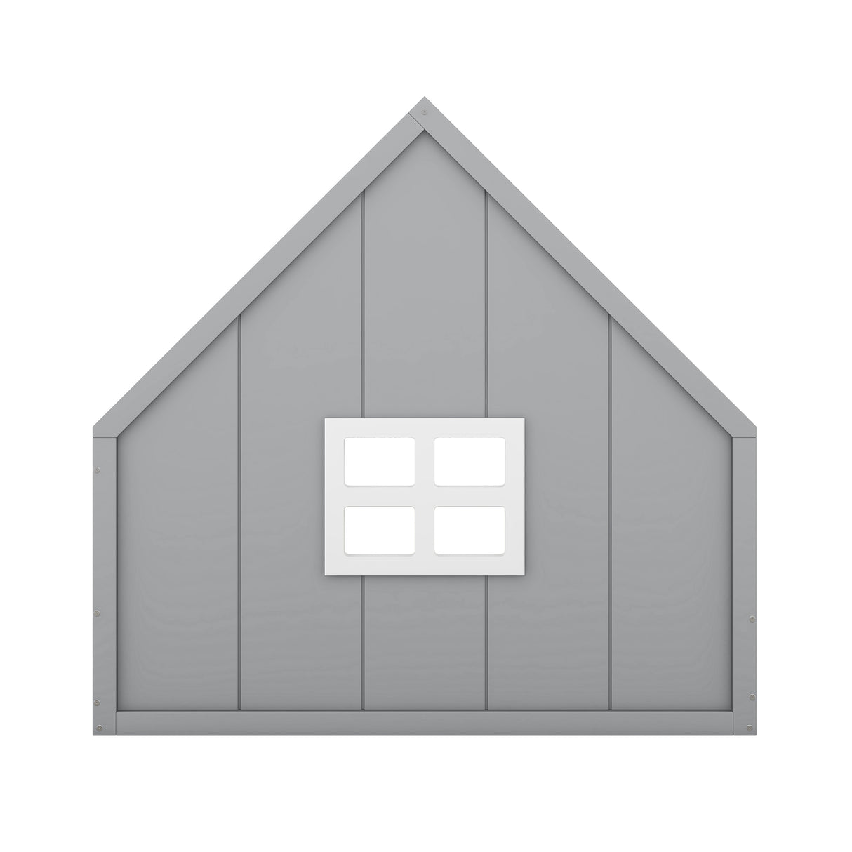 Full Size Wood House Bed with Window and Fence Gray