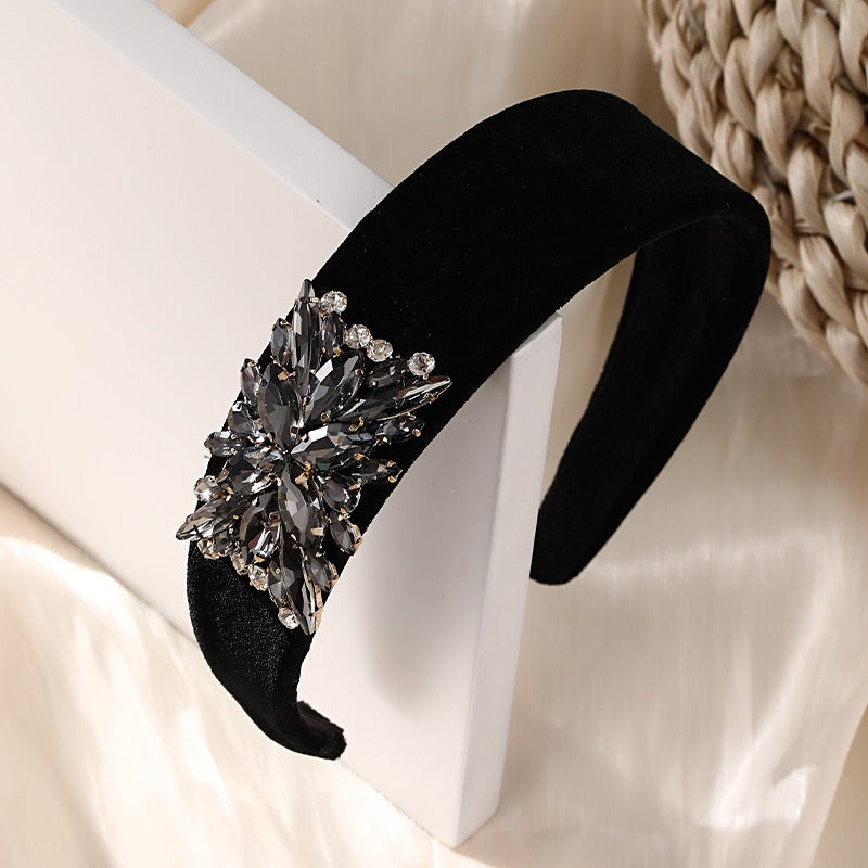 Fashionable solid color rhinestone wide edge sponge hair hoop - V.I.P Digital Presence