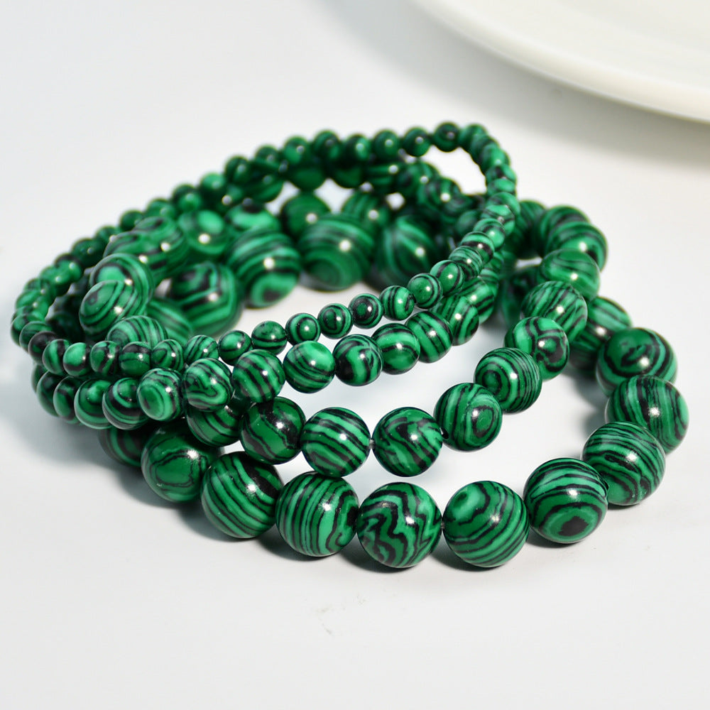 Vintage malachite beaded bracelet stacking style green bracelet men and women elastic jewelry - V.I.P Digital Presence