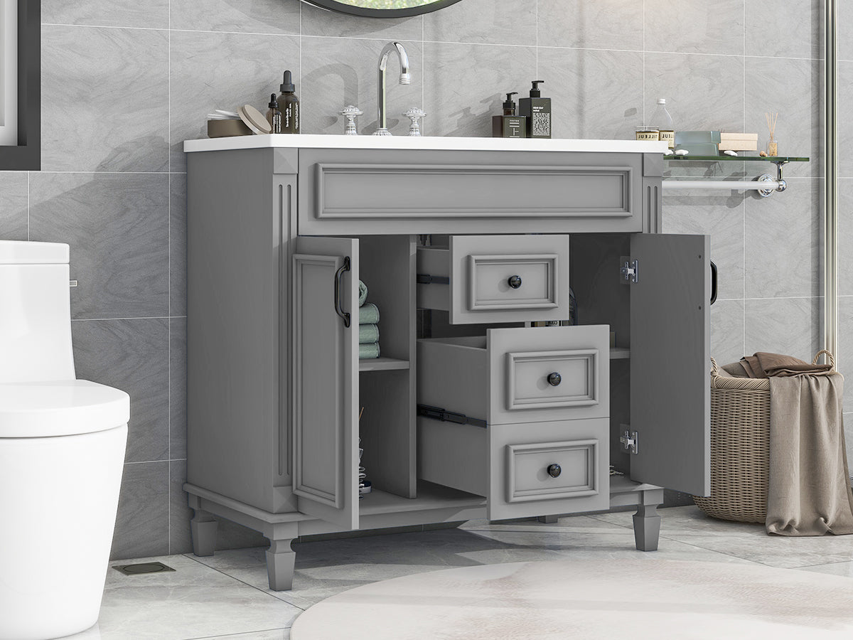 36'' Bathroom Vanity with Top Sink, Modern Bathroom Storage Cabinet with 2 Soft Closing Doors and 2 Drawers, Single Sink Bathroo - V.I.P Digital Presence
