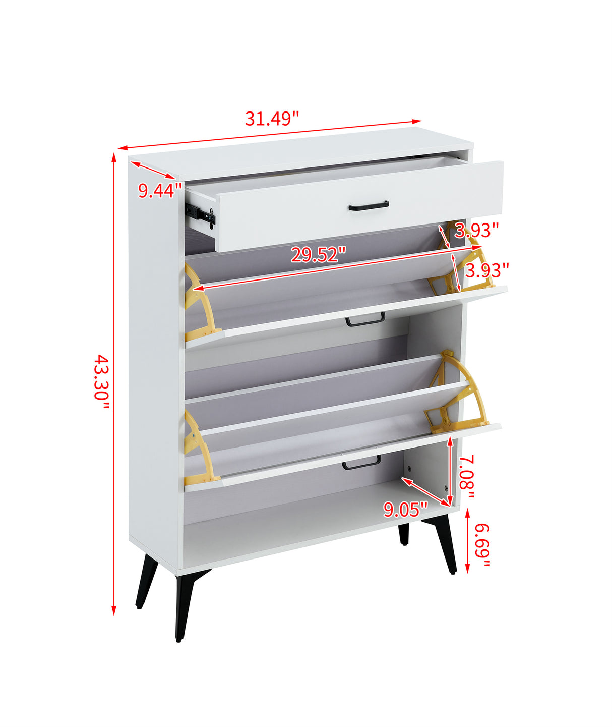 Shoe Cabinet , Shoe storage shelves, metal leg, White - V.I.P Digital Presence