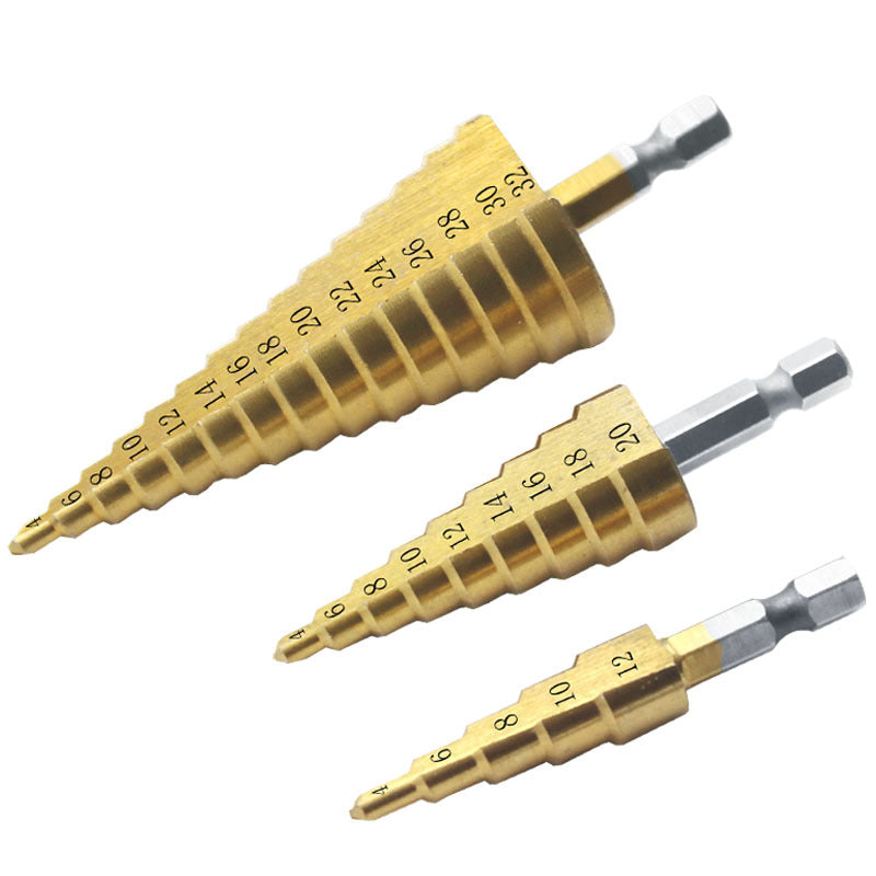 Hexagon Shank Straight Groove Step Drill Pagoda Drill Step High Speed Steel 4241 Drill Bit Set 4-32 4-20 4-12 - V.I.P Digital Presence