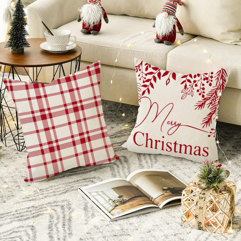Christmas Snowflake Pillow Cover Linen Checkered Letter Printed Pillow Cover Christmas Theme Cushion Cover - V.I.P Digital Presence
