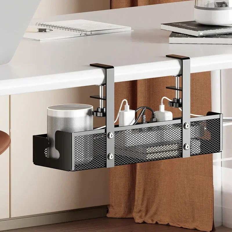No-drill under-desk cord rack: metal mesh, high-load cable holder. - V.I.P Digital Presence