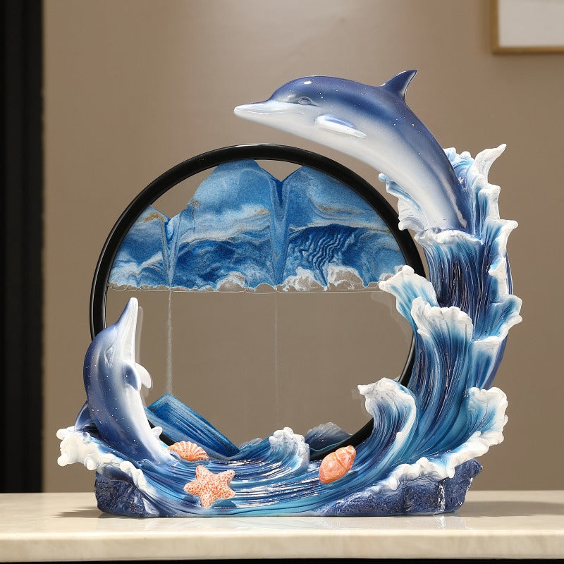 Dolphin Flowing Sand Painting Hourglass Ornament Large Living Room TV Wine Cabinet Office - V.I.P Digital Presence