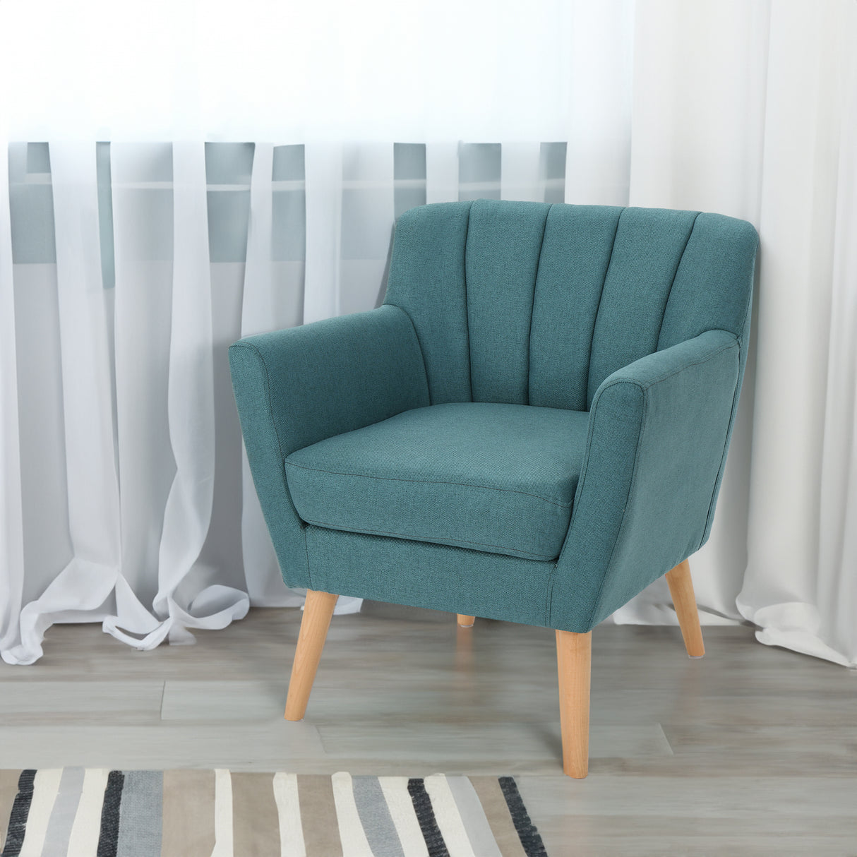 Mid Century Modern Fabric Club Chair, 28.30" W x 27.60" D x 31.50" H, Dark Teal/Natural - V.I.P Digital Presence