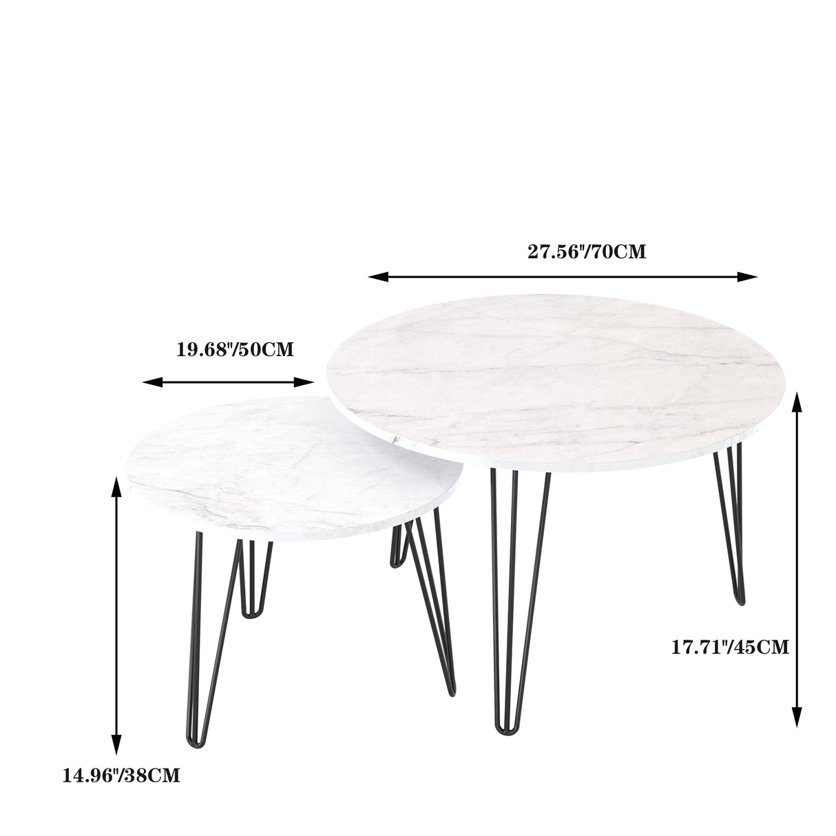 27.56'' Round Nesting Coffee Table Set of 2, Circular Nesting End Table Set Sturdy Metal Base for Living Room, bedroom, White - V.I.P Digital Presence