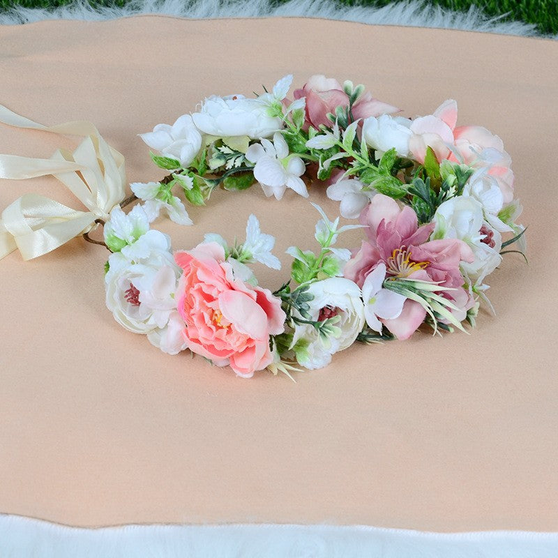 Flower garland headwear, forest style girl, sweet vacation, photography, hair accessories, simulated flowers, green leaves, flower garland - V.I.P Digital Presence