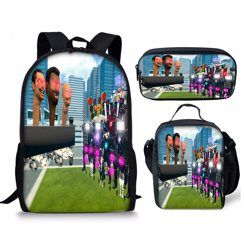 New 3PC-SET Skibidi Toilet Man Backpack Custom Game Peripheral Schoolbags For Primary Secondary School Teenage - V.I.P Digital Presence