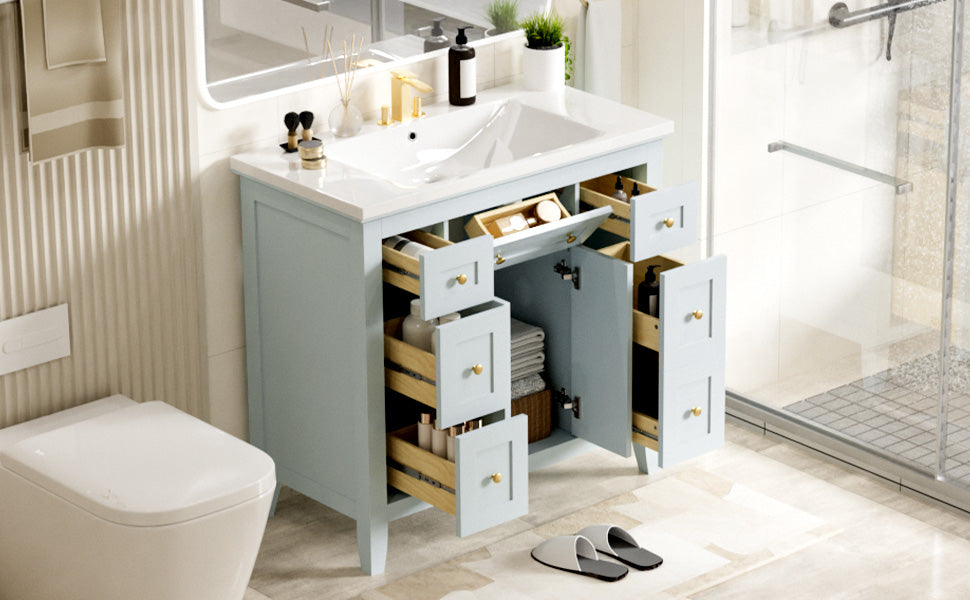 36 inch bathroom vanity with resin sink combination set with 6 drawers and 2 cabinets, storage cabinet vanity set, light blue - V.I.P Digital Presence