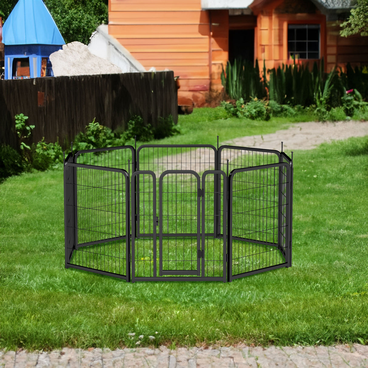 Outdoor dog fence, 8-piece board dog fence. 31 inch portable pet sports fence. Black, 26.3 inches wide x 31.5 inches high. - V.I.P Digital Presence