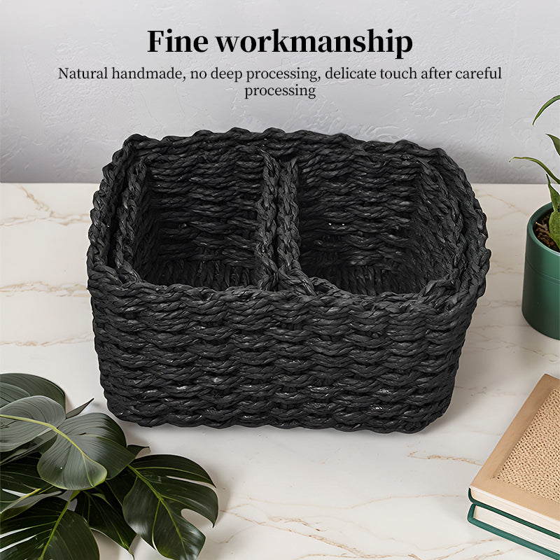 3-Piece Handmade Straw-Woven Paper-Rope Storage Baskets (Decorative & Office Use) - V.I.P Digital Presence