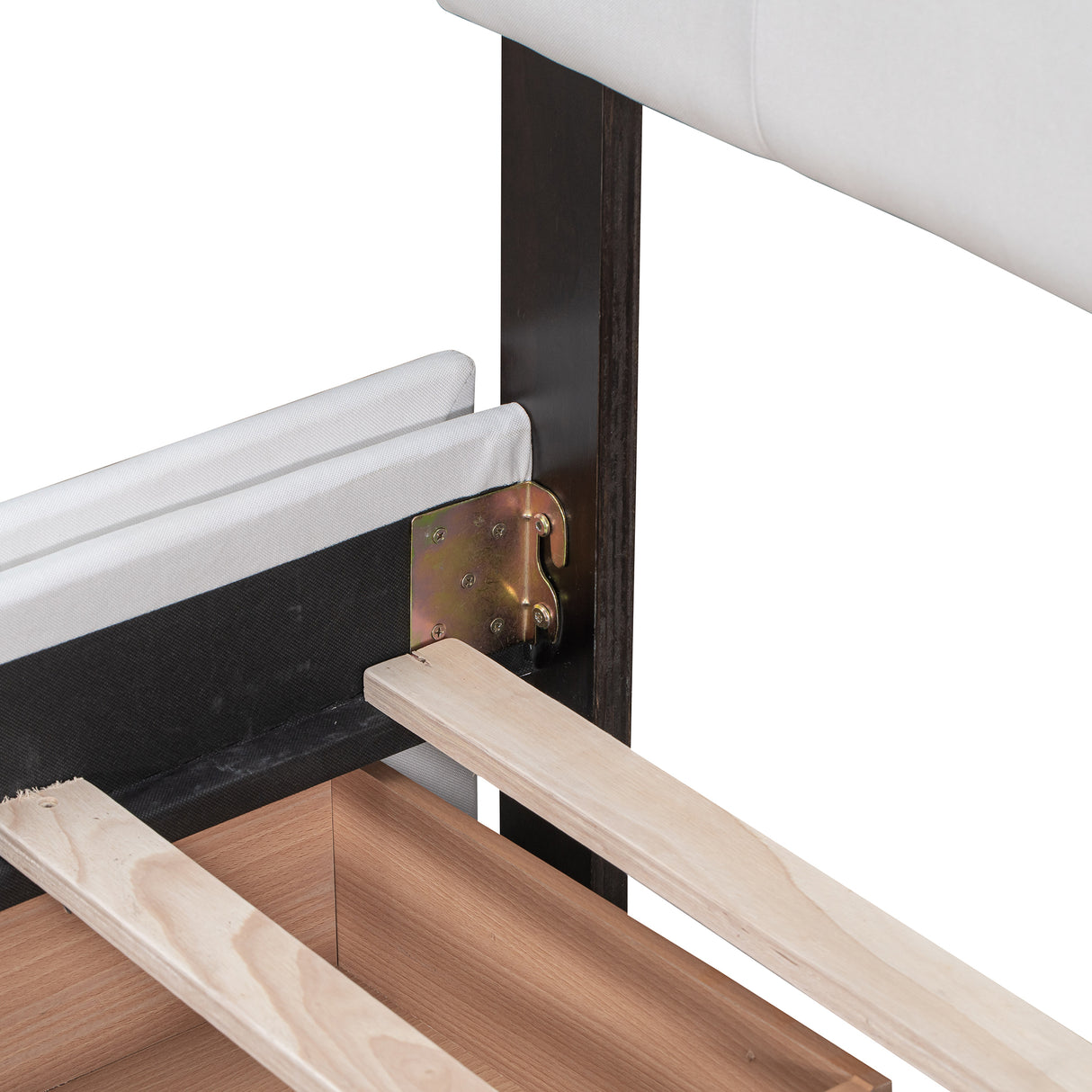 Upholstered Platform Bed with Classic Headboard and 4 Drawers No Box Spring Needed Linen Fabric Queen Size White - V.I.P Digital Presence