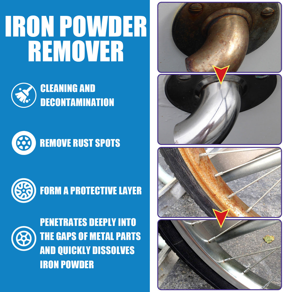 HOMONTH Iron Powder Remover, Decontamination Refurbishing Spray For Metal Parts Of Bicycle Wheels - V.I.P Digital Presence