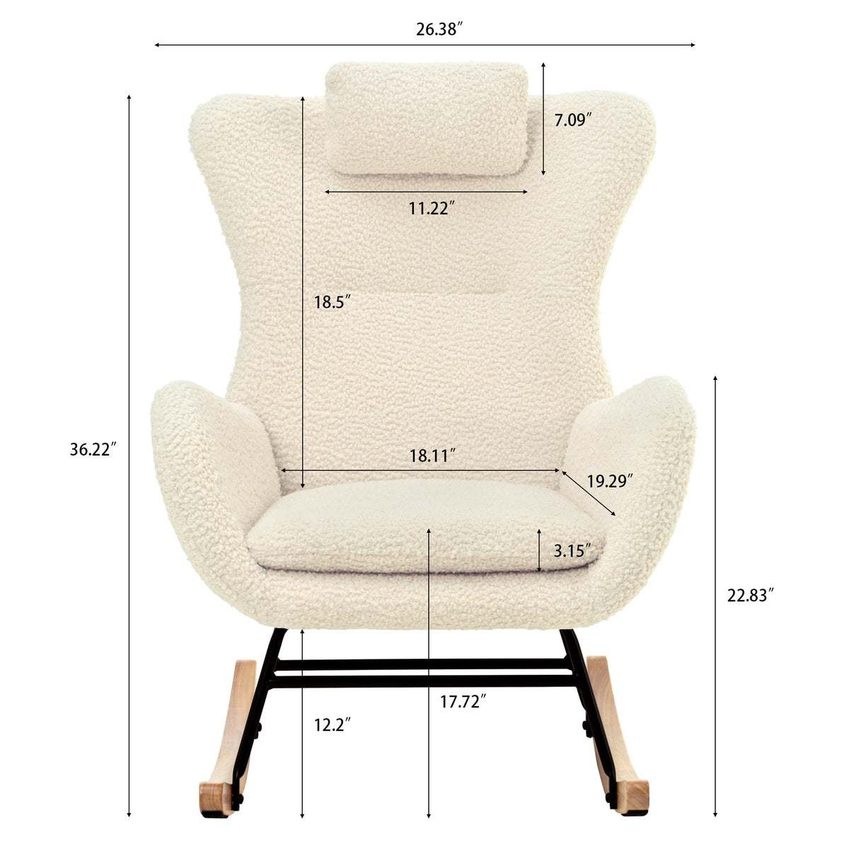Rocking Chair - with rubber leg and cashmere fabric suitable for living room and bedroom