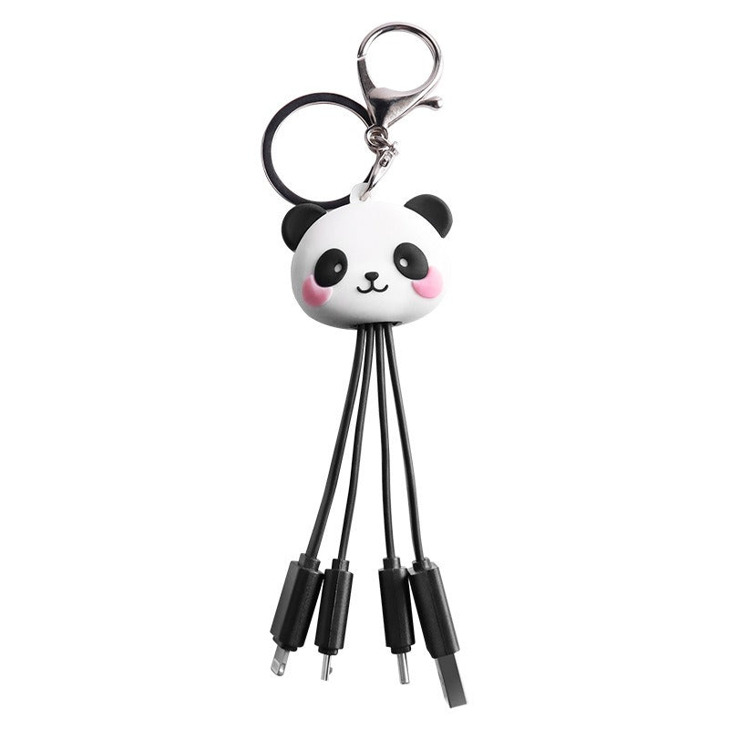 Cartoon Panda One Drag Three Data Wires Cute Keychain Panda Three in One Fast Charging Mobile Phone Charging Cable - V.I.P Digital Presence