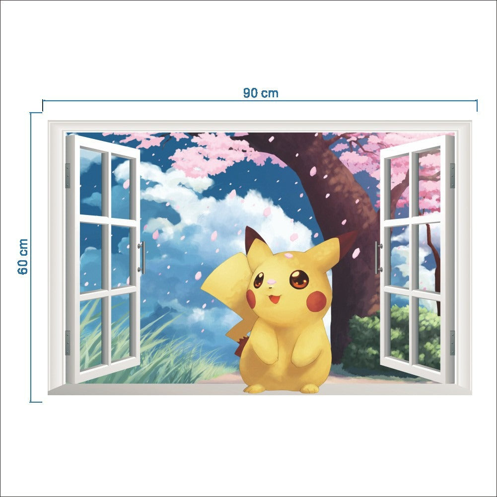 New 3D Pikachu Wall Sticker Pok é mon Wallpaper Self adhesive Cartoon Graffiti Anime Poster Children's Room PVC - V.I.P Digital Presence